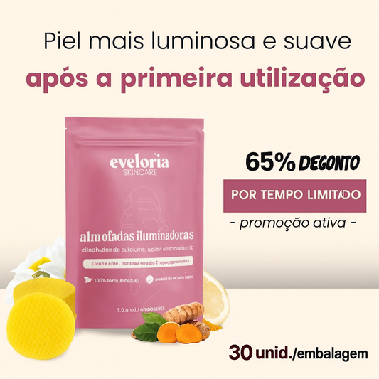 Almofadas iluminadoras de cúrcuma e ácido kójico